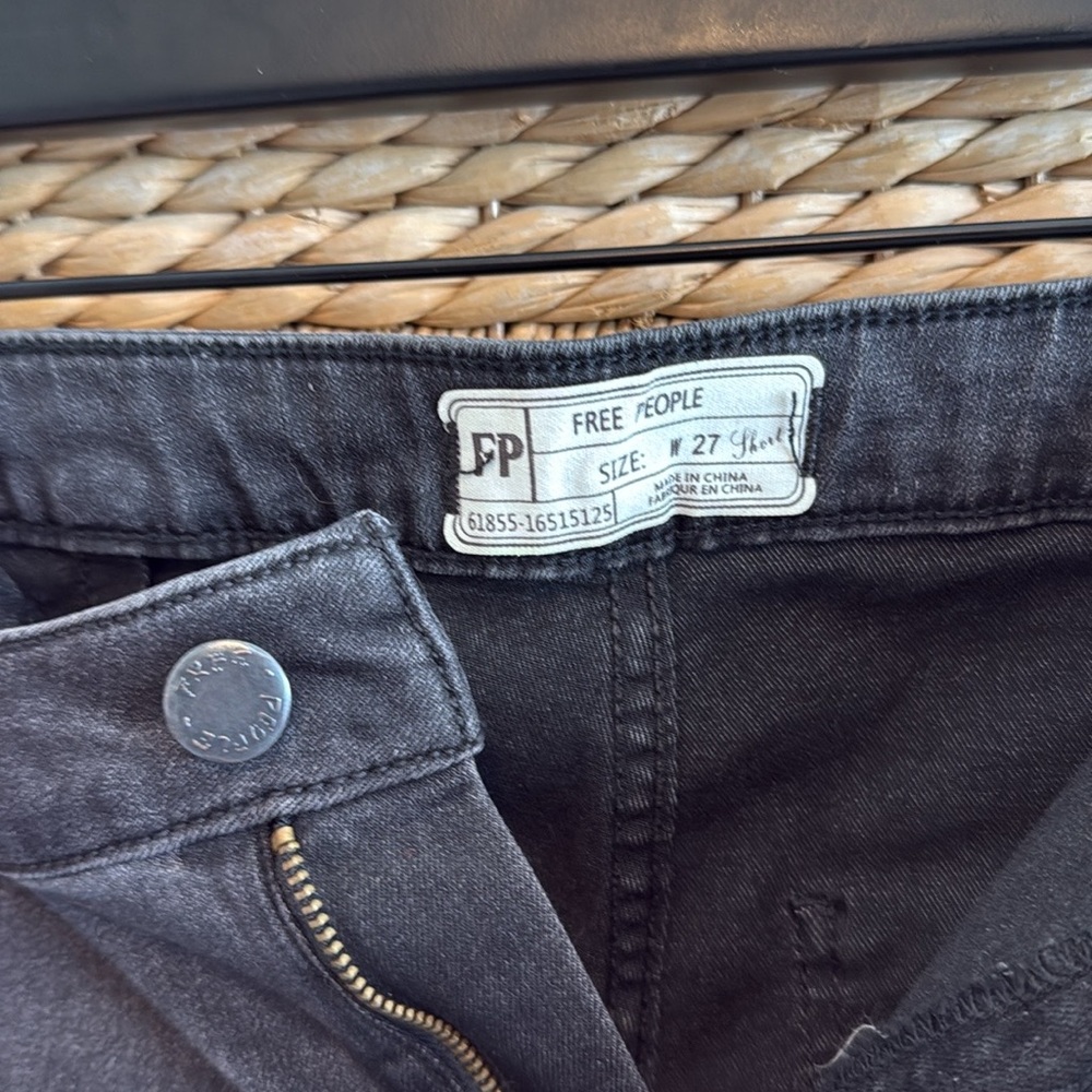 Free People High-Rise Washed Black Raw Hem Bell Bottom Extreme Flare Jeans, 27 - Picture 7 of 8